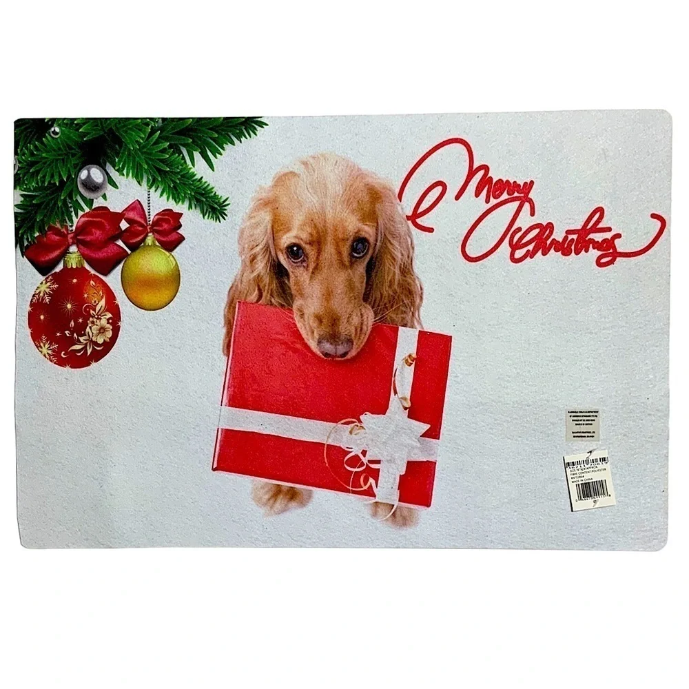 Holiday Doormat Puppy Dog Christmas Decor Rectangle 16 X 24 In Multicolor